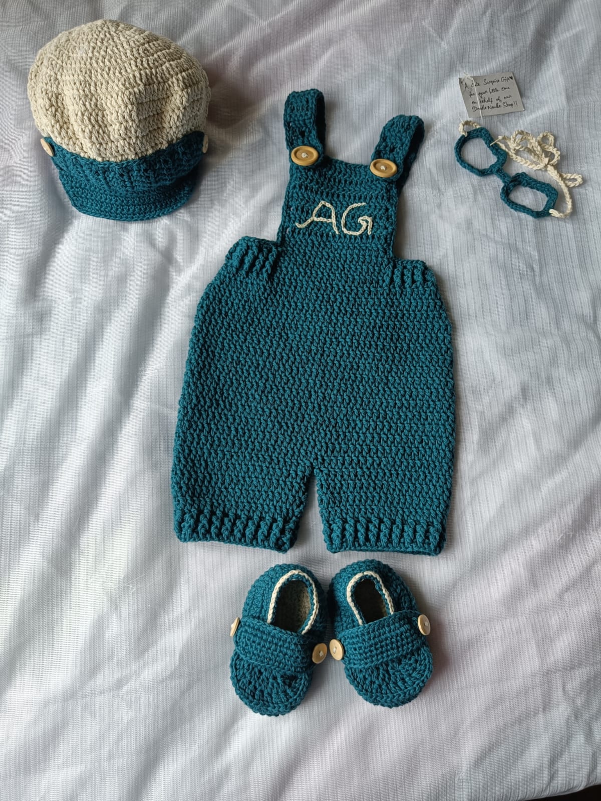 Crochet  Baby Boy Romper Set with Customised Name