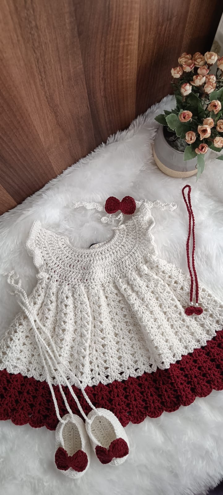 Crochet Baby Girl Bow Dress Set